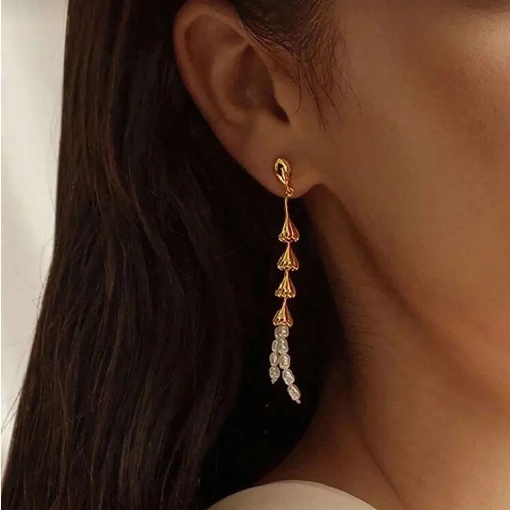 Chic Gold and White Pearl Drop Earrings A1515